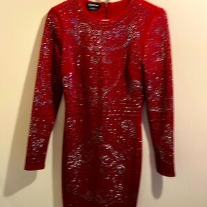 Beautiful dark red beaded dress xs midi length